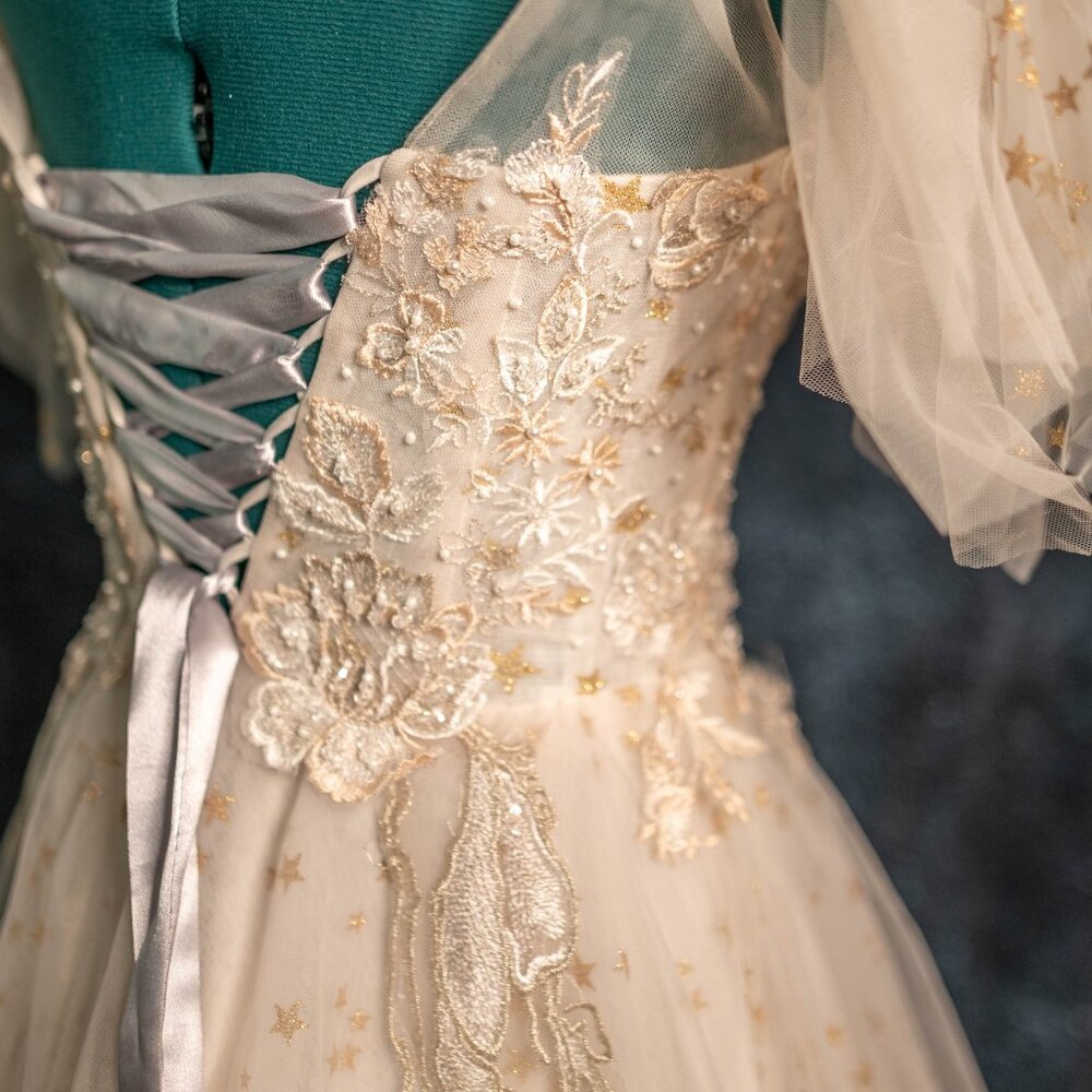 SALE Champagne Off-White Embroidered Wedding Ball Gown Dress Corset Back - XS/S - Picture 6 of 16